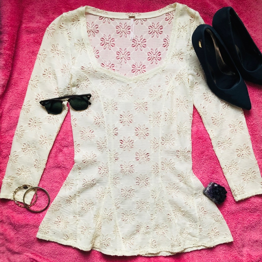 Free People | 3/4 Sleeve | Eyelet | Peplum Blouse